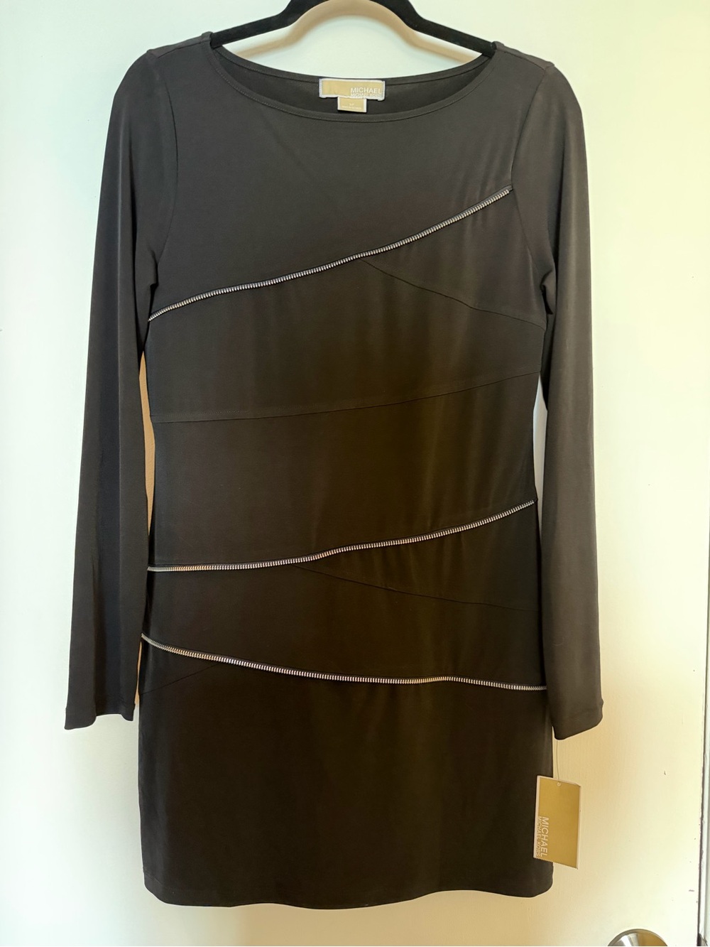 MICHAEL Michael Kors Black Long-Sleeve Dress with Diagonal Zip Detailing